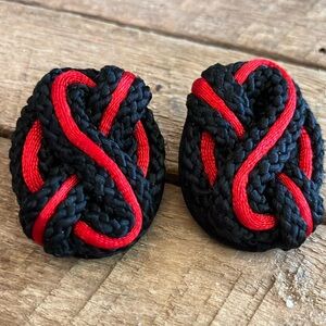 Asian Silk Rope Earrings Black and Red Satin Knot pierced